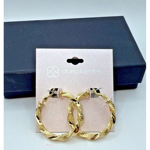 Daisy Fuentes Jewelry - Daisy Fuentes Gold Tone Twisted Hoop Loop Pierced Earrings 1-1/2" Textured